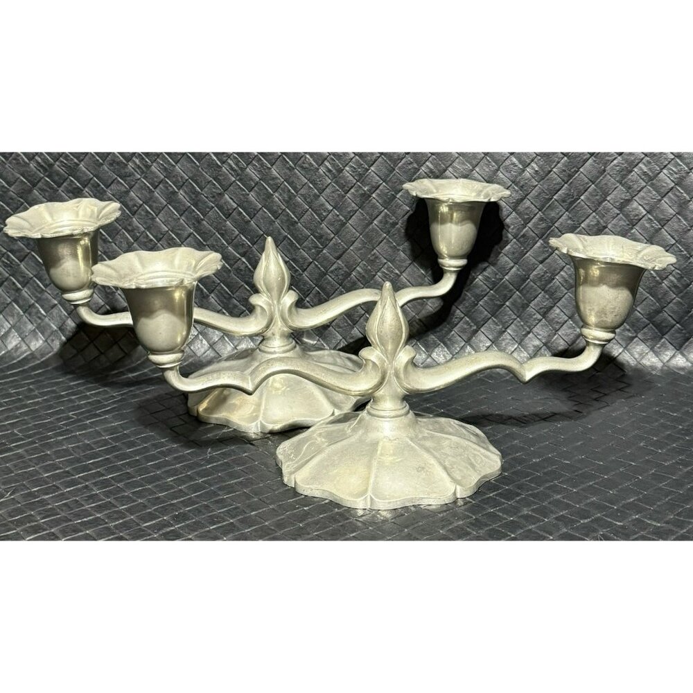 Antique c1847-1887 FLAGG & HOMAN PEWTER CANDLESTICK HOLDERS PAIR #136